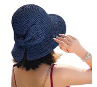 Foldable Wide Brim Floppy Straw Beach Sun Hat Summer Hat for Women & Girls (Navy Blue)