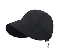 Foldable Wide Brim Sun Hat, Black Polyester Adjustable Ponytail Cap Quick-Dry Beach Hat for Women Travel Daily