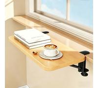 Foldable Window Sill Extender Clamp No Drill, Portable Window Ledge Extension Tray for Plants/Cats, Clamp-on Desk Extension Armrest Tray(Natural,40x20cm (15 3/4"x7 7/8"))