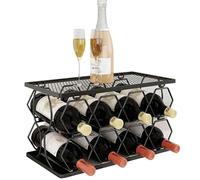 Foldable Wine Rack, Freestanding Hexagon Wine Rack Countertop 6/8 Bottle 2 Tier, Black metal bottle holder for Kitchen Bar Pantry Wine Cellar Dining Room Basement Outdoor