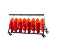 Foldable Wire Spool Rack with Adjustable Spacing and Wheels for Portable Storage and Dispensing in Home Workshop