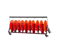 Foldable Wire Spool Rack with Adjustable Spacing and Wheels for Portable Storage and Dispensing in Home Workshop