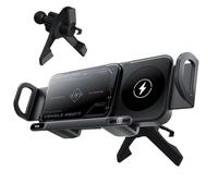 Foldable Wireless Charging Stand - 15W Fast Charge, Coil System, Vent Clip, Self-Adhesive Base for Dashboard, Centre Console Handle, Non-Slip Silicone Pad, Kompa