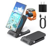 Foldable Wireless Charging Station for Samsung, 3 in 1 Fast Wireless Charger Multiple Devices Charger for Samsung S23 Ultra/Galaxy S22 /S21/Buds, Charger Stand for Galaxy Watch 5 Pro/4/3 (Black)