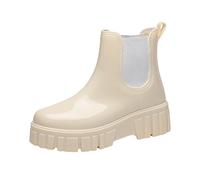 Foldable Women's Ankle Chelsea Boots, Ladies Platform Slip On Wellingtons Boots Waterproof Anti-Slip Wellies Wide Fit Round Toe Garden Shoes with Elastic Panels Compact Storage Rain Shoes UK Size 5.5
