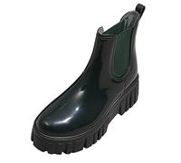 Foldable Women's Ankle Chelsea Boots, Ladies Platform Slip On Wellingtons Boots Waterproof Anti-Slip Wellies Wide Fit Round Toe Garden Shoes with Elastic Panels Compact Storage Rain Shoes UK Size 4.5