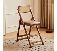 Foldable Wooden Bar Stool 20in 24in 28in - Cushioned Seat, Rattan Back & Footrest, Portable Folding Breakfast Chairs - Ideal for Kitchen, Dining, Patio (Brown, 50cm/20in)