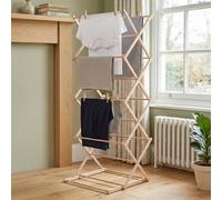 Wooden Clothes Airer, Collapsible Folding Clothes Horse, Adjustable Laundry Drying Rack, Portable Rustproof Wooden Airer Laundry Dryer Racks, Extendable Tower for Space Saving Indoor Use