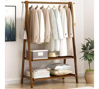 Foldable Wooden Clothes Rail Standclothes rack with Double Layer Storage Shelf,Clothes Rail for Bedroom, Portable Extra Large Garment Rack 2-Tire Storage Box Shelves for Entryway