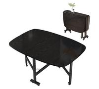 Foldable Wooden Dining Table Extendable Rectangular Table with Wheels Space-Saving Multi-Functional Furniture Set for Small Living Rooms Includes Chairs