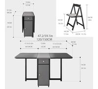 Foldable Wooden Dining Table Set - Space-Saving Mobile Table for Kitchen, Bedroom, Living Room - Three Configurations, Sturdy Design, Thickened Plate (59.1"x31.5"x29.1")