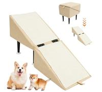 Foldable Wooden Dog Ramp & Step Stool for Couch & Bed NonSlip Pet Stairs with AntiSlip Pad & Suction Cup Ideal for Small & Medium Dogs Khaki Color