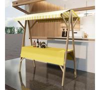 Foldable Wooden Food Cart for Business, Wooden Market Stall Display Stand for Outdoor Vendor, Lightweight Farmers Market Stall with Awning(Yellow,150x200cm)
