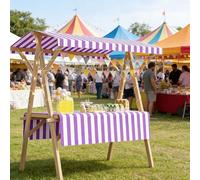 Foldable Wooden Market Booth, Portable Outdoor Vendor Cart with Canopy, Versatile Display Rack for Craft Fairs, Food Markets & Night Markets (Purple, 47.2in/120cm)