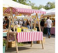 Foldable Wooden Market Booth Portable Outdoor Vendor Cart with Canopy Versatile Display Rack for Crafts Food Night Markets & Flea Markets 59in/150cm