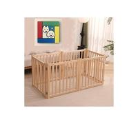 Foldable Wooden Pet Play Pen with Door - Freestanding Safety Barrier for Puppies, Ideal for Indoor Use at Home, Doorways, and Stairs