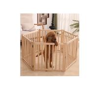 Foldable Wooden Pet Play Pen with Door - Freestanding Safety Barrier for Puppies, Ideal for Indoor Use at Home, Doorways, and Stairs