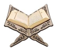 Foldable Wooden Quran Holder Stand, 9.8x8.1x6.7 Book Stand for Prayer, Reading, Display - Muslim Bible & Magazine Holder (Wood Color)