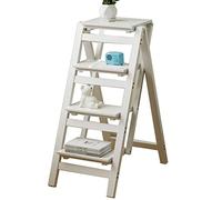Foldable Wooden Step Stool for Kitchen - Two Step Ladder & Storage Rack White 41.5x73.5x91cm - Ideal Climbing Ladder for Home Use and Easy Storage