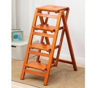 Foldable Wooden Step Stool Ladder 2/3/4 Steps Anti Slip Tread Multi Functional Indoor Chair for Kitchen Bathroom Garden Bookshelf (4 Layers Yellow)