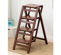 Foldable Wooden Step Stool Ladder Chair 2/3/4 Steps with Wide Anti Slip Treads Multi Functional for Indoor Kitchen Bathroom Garden Use (4 Layers Brown)