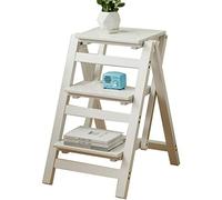 Foldable Wooden Step Stool Two Step Kitchen Ladder White Sturdy Climbing Ladder & Storage Rack for Home Use Durable Wooden Bench 41.5x57x65cm
