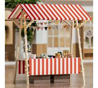 Foldable Wooden Vendor Booth, Portable Market Stall with Canopy, 59in Outdoor Display Stand for Farmers Markets, Craft Shows, Food Sales, Easy Assembly Red