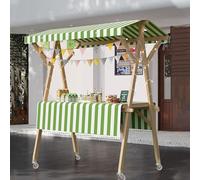 Foldable Wooden Vendor Stall, 75 inch Tall Vendor Cart with Wheels Shelf Canopy Foldable Multicolor Multiple Sizes(Light Green/B,W: 150cm(59"))