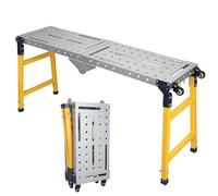 Foldable Work Platform, Folding Hop up Platform Bench, 4/5 Height Settings Step Ladder, Galvanized Steel Step Stool for Garage Workshop, Portable Scaffolding Workbench yellow 140cm