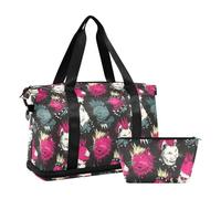 Foldable Workout Bag Punk Cats with Cool Hair Black Travel Overnight Carry on Bag with Adjustable Strap for Hiking