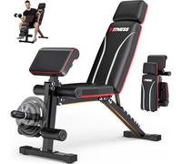Foldable Workout Bench, Adjustable Weight Bench for Home Gym with Leg Extension, Preacher Pad, Extended Headrest, Collapsible Bench Press Full Body Workout Strength Training Banco de Pesas