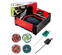 Foldable X-Shaped Battling Arena Set with 4 Spinning X Tops and 2 Launchers