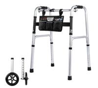 Foldable Zimmer Frame for The Elderly - Height Adjustable Walking Frame with Wheels, Aluminum Mobility Walker for Seniors, Lightweight Zimmer Frame, 2 Wheels with Bearings, Small Walker Bag, Silver
