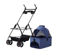 FoldableStroller with Removable Basket 4 Wheels Ideal for Dogs and Cats Compact Storage Lightweight DesignBlue