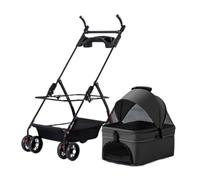 FoldableStroller with Removable Storage Basket 4 Wheels Lightweight and Compact for Dogs and Cats Ideal for Small sBlack