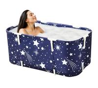 Foldaway Home Spa Tub 70x65cm Freestanding Portable Bath for Adults Non Inflatable Folding PVC Bathtub with Thermal Insulation Dual Drainage Indoor Soaking Barrel for Compact Bathrooms (Blue M)