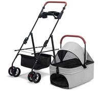 Folded 4 Wheels Pet Stroller for Small Medium Dogs Cats, Easy to Store and Assemble, Cat Stroller with 360° Swiveling Front Wheel and Brake for Traveling Going Out Walking(Gray)