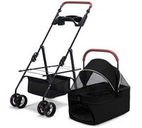 Folded 4 Wheels Pet Stroller for Small Medium Dogs Cats, Easy to Store and Assemble, Cat Stroller with 360° Swiveling Front Wheel and Brake for Traveling Going Out Walking(Nero)