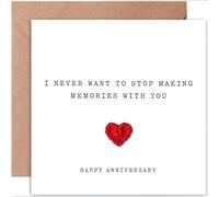 Folded Anniversary Card for Husband from Wife, Square 14x14cm with Kraft Envelope, Knitted Heart Design, I Never Want to Stop Making Memories with You, Sentimental Gift for Him Partner Boyfriend