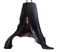 Folded Bed Canopy Mosquito Net for Girl Women Bedding Romantic Yarn 2 Layers Round Dome Tent Curtain Room Decor(Black)
