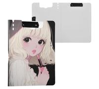 Folded Clipboard Beauty Anime Doll A4 Clipboard Folio Double Metal Clips Pen Holder School Clip Board with Cover