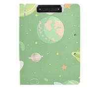 Folded Clipboard Cartoon Illustration Space Soft Green A4 Clipboard with Padfolio Double Metal Clips Pen Holder Office Clip Board with Cover
