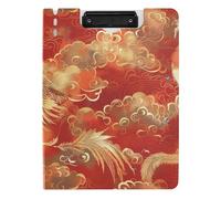 Folded Clipboard Chinese Phoenix Auspicious Clouds Red Gold A4 Clipboard Clipfolio Double Metal Clips Pen Holder Office Clip Board with Cover