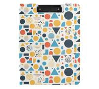 Folded Clipboard Colorful Regular Abstract A4 Clipboard Folio Two Metal Clips Pen Holder Office Clip Board with Hard Cover
