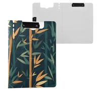 Folded Clipboard Dark Green Yellow Plants A4 Clipboard Folio Binder Two Metal Clips Pen Holder Nursing Clip Board with Cover