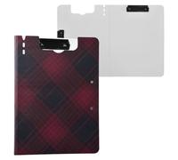 Folded Clipboard Dark Red Plaid A4 Clipboard Padfolio Double Clips Pen Holder Office Clip Board with Cover