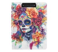 Folded Clipboard Dia De Los Muertos Mexican A4 Clipfolio Two Metal Clips Pen Holder Nursing Clip Board with Hard Cover