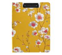 Folded Clipboard Japan Cherry Blossom Flower Yellow A4 Clipboard Folio Binder Horizontal and Vertical Double Clips School Clip Board with Hard Cover