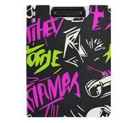 Folded Clipboard Punk Peach Black Skulls Rock A4 Clipboard Binder Double Clips Pen Holder Office Clip Board with Cover