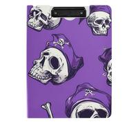 Folded Clipboard Skulls Pirate Scarlet Purple A4 Clipboard Padfolio Double Metal Clips Pen Holder Office Clip Board with Cover